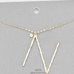 Gold N Monogram Big Pendant Long Chain Necklace